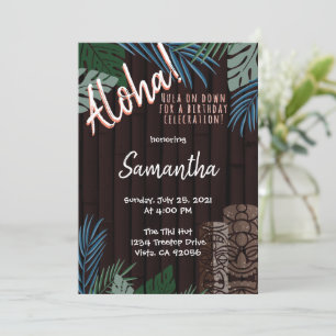 Invitation Tiki Thème Brown Hawaiian Bamboo Vert et Bleu