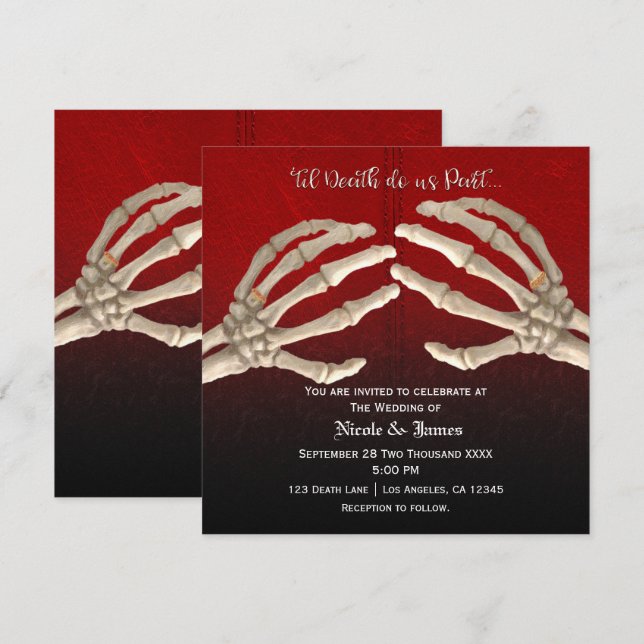 Invitation Til Death Blood Red Skeleton Gold Mariage Mariage (Devant / Derrière)