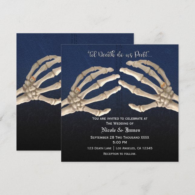 Invitation Til Death Do Blue Skeleton Gold Mariage Mariage (Devant / Derrière)