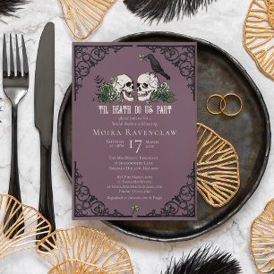 Invitation Til Death Do Us Part Mr and Mrs Skulls Green Roses