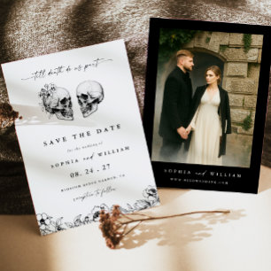 Invitation Til Death Gothic Skull Photo Black Floral Mariage