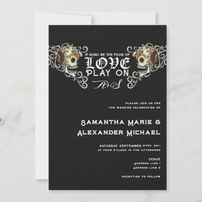 Invitation Til Death Gothique Crâne Crâne noir Mariage floral (Devant)