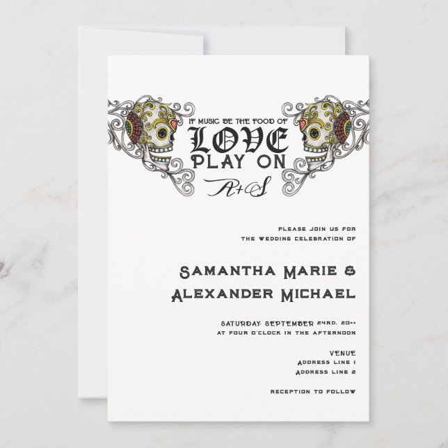 Invitation 'Til Death Gothique Crâne noir Mariage floral (Devant)