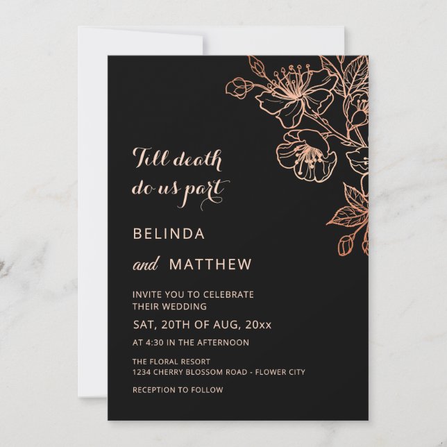 Invitation Till Death Do Us Part Copper Black Wedding (Devant)
