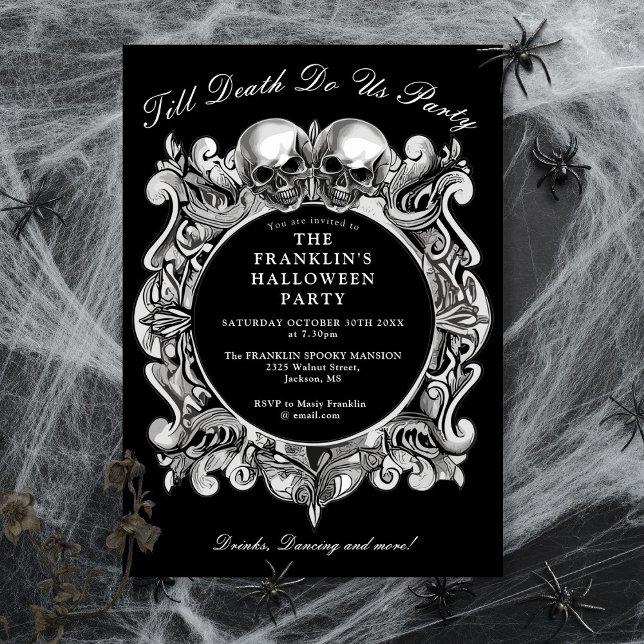 Invitation Till Death Gothic Skuls Adulte Halloween Party (Till Death Gothic Skulls Adult Halloween Party Invitation)