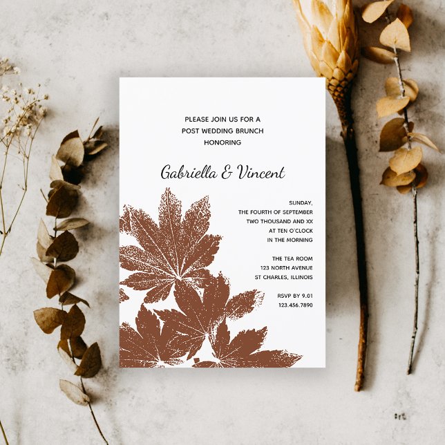 Invitation Timbre de feuille de automne marron pour le brunch (Fall in Love with this natural woodsy wedding brunch invitation.)