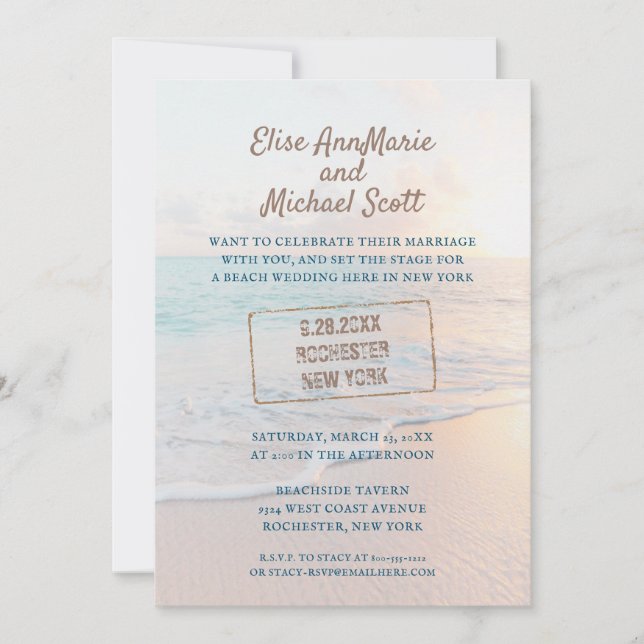 Invitation Timbre De Passeport De Mariage De Plage À La Maiso (Devant)