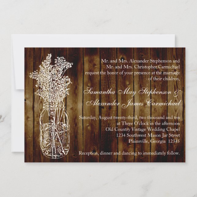 Invitation Timbre Mason Jar/Faire-part de mariage en tôle de  (Devant)