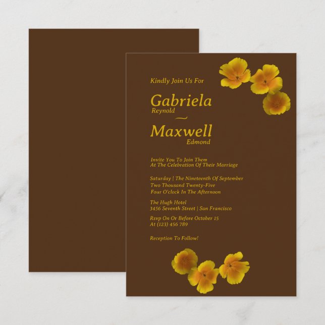 Invitation Timeless Beauty Blossom Californie Mariage de pavo (Devant / Derrière)