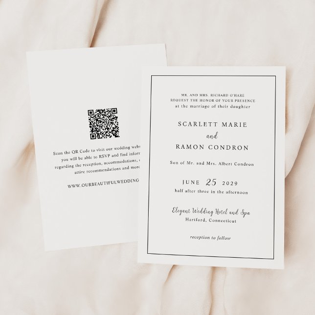 Invitation Timeless Black and White QR Code Elegant Wedding (Créateur téléchargé)