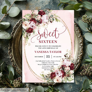 Invitation Timeless Burgundy Blush Floral Sweet 16