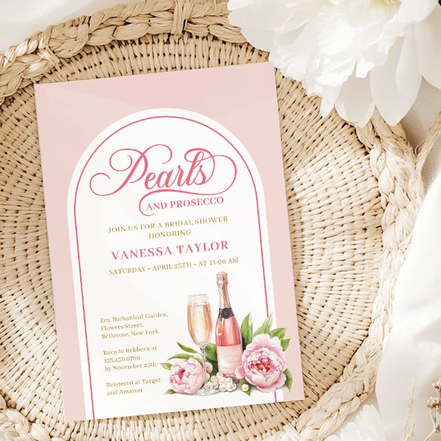 Invitation Timeless Pearls and Prosecco Bridal Shower Card (Timeless Pearls and Prosecco Bridal Shower Card)