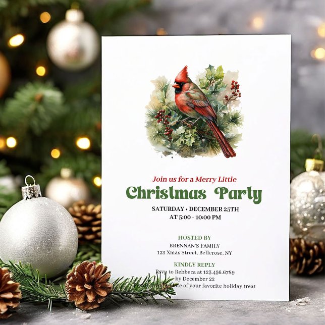 Invitation Timeless retro Christmas red cardinal party invite (Timeless retro Christmas angel party invitation

)