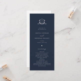 Invitation Timeless Vines Monogram Crest Navy Blue Program
