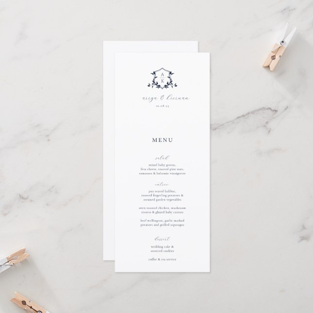 Invitation Timeless Vines Wedding Crest Menu Card (Devant/Arrière en situation)
