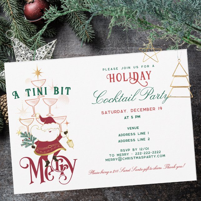 Invitation Tini Bit Merry Martini Bureau Cocktail de Noël (Tini Bit Merry Retro Martini Office Drinks Christmas Cocktail Champagne Glass Tower Invitation)