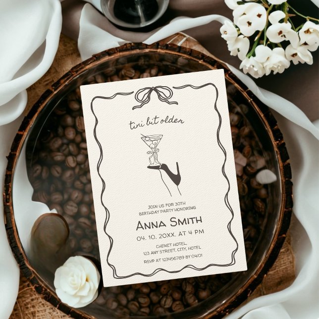 Invitation Tini Bit Plus Ancien Cocktail Mains Tirées Brown A (tini bit older birthday invitation)