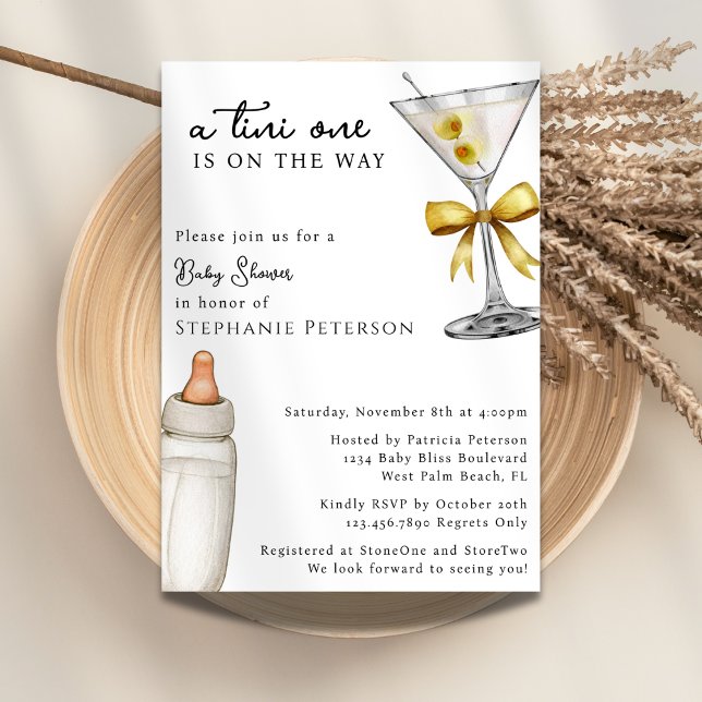 Invitation Tini One Est Sur Le Chemin Baby shower Martini Jau (Créateur téléchargé)