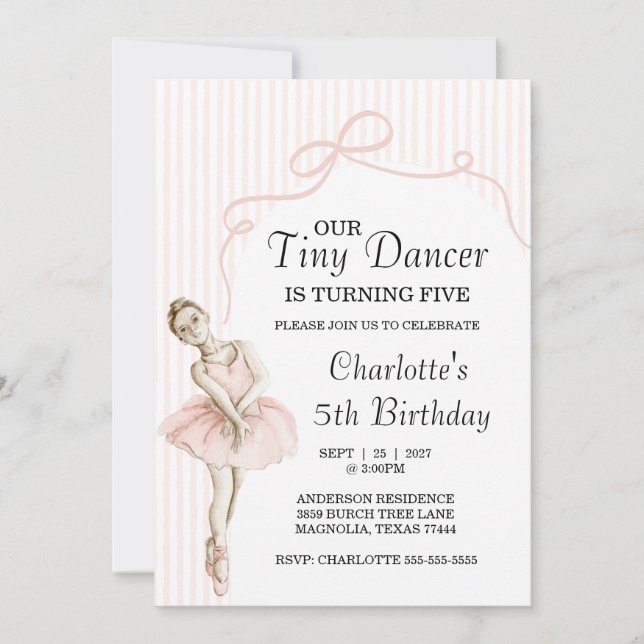 Invitation Tiny Dancer Ballerina Pink Girls Birthday (Devant)