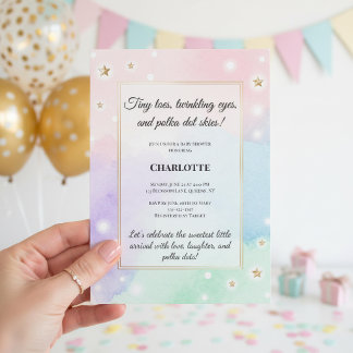 Invitation Tiny Toes Polka Dot Baby Shower Luxury Pastel 