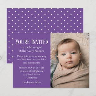 Invitation Tiny White Spots sur Purple Photo Blessing bébé