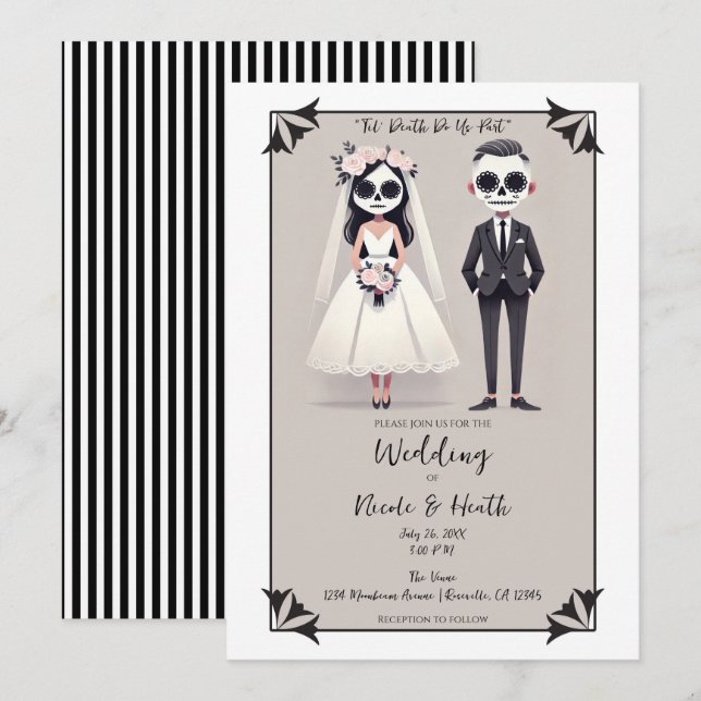 Invitation Tip Toe Sugar Skull Bride et Mariage de chambre (Devant / Derrière)