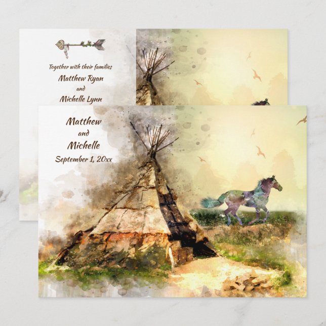 Invitation Tipi et indien Pony Boho Horse Teepee Mariage (Devant / Derrière)