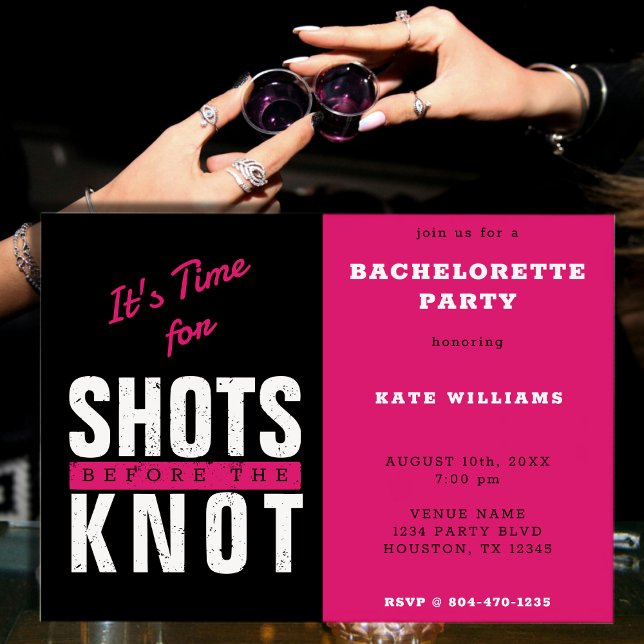 Invitation Tirages avant le Knot Hot rose Bachelorette Party (Shots Before the Knot Hot Pink Bachelorette Party Invitation)