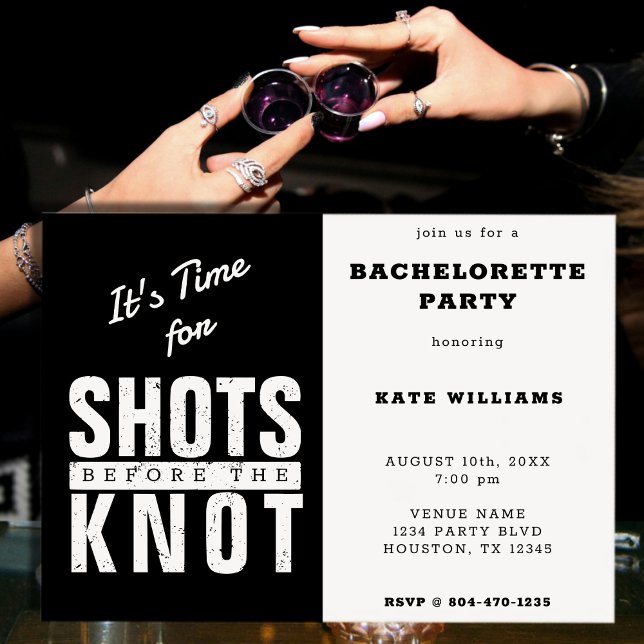 Invitation Tirs avant la fête de la Bachelorette du noeud (Shots Before the Knot Bachelorette Party Invitation)