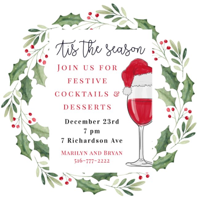 Invitation Tis Season Holiday Cocktail Party Red Wine (Créateur téléchargé)