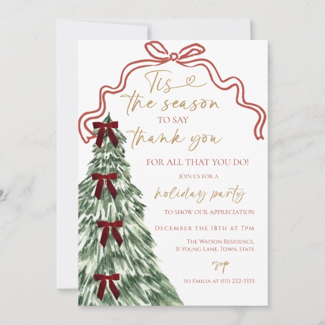 Invitation Tis the season to say thank you Christmas party (Devant)