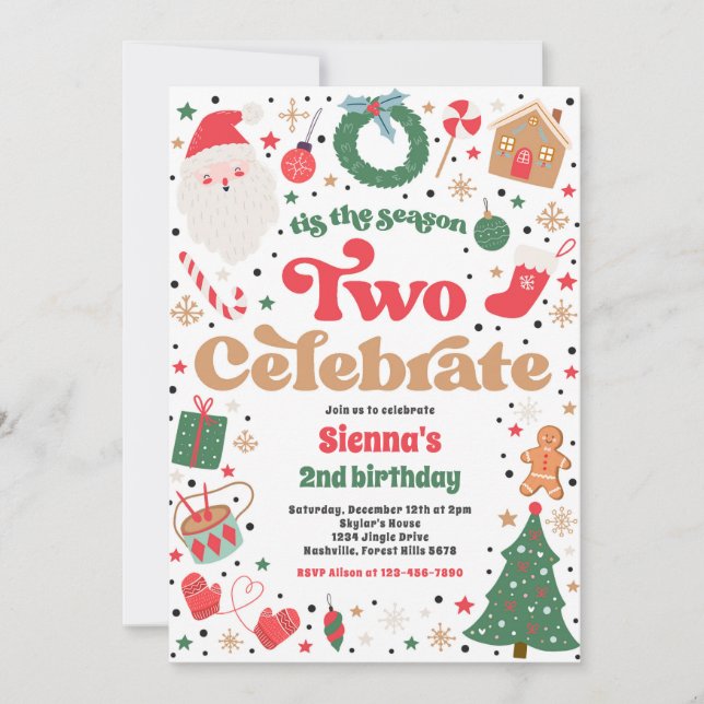 Invitation Tis The Season Two Celebrate Christmas Birthday (Devant)