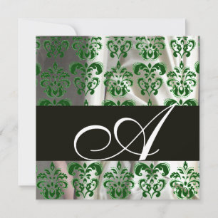 INVITATION TISSU DAMASSÉ EN SOIE NOIR VERT BLANC AVEC MONOGRA