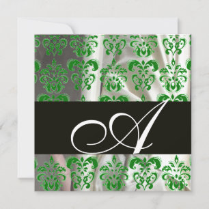 INVITATION TISSU DE DAMAS DE SOIE NOIR VERT BLANC MONOGRAMME