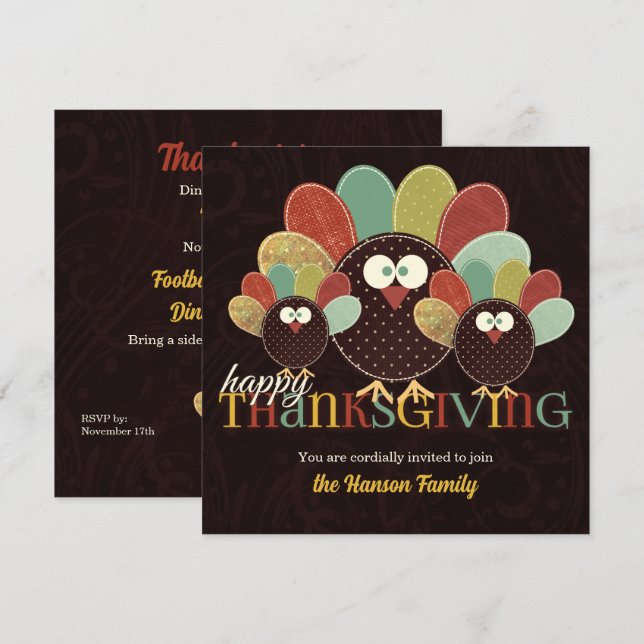 Invitation Tissu Turquie Famille Rassembler Thanksgiving (Devant / Derrière)