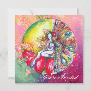 Invitation TITANIA , étincelles rose jaune  bleu vert rouge