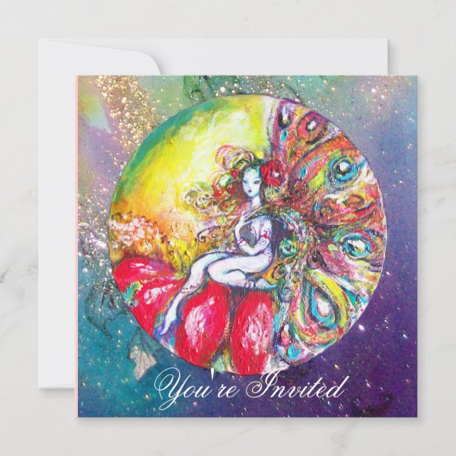 Invitation TITANIA , rose jaune bleu rouge paillettes (Devant)