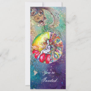 Invitation TITANIA , rose jaune bleu rouge scintille
