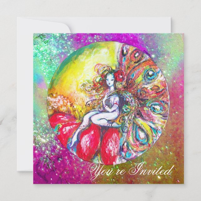 Invitation TITANIA , rose jaune bleu violet rouge scintillati (Devant)