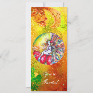Invitation TITANIA , rose jaune marron bleu vert rouge scinti