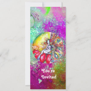 Invitation TITANIA , rose jaune violet bleu vert rouge scinti