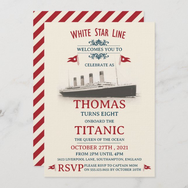 Invitation Titanic Birthday Party (Devant / Derrière)