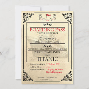 Invitation Titanic Boarding Pass