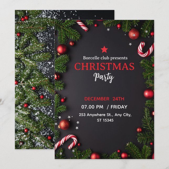 Invitation to a rustic Christmas party with a beau (Front/Back)