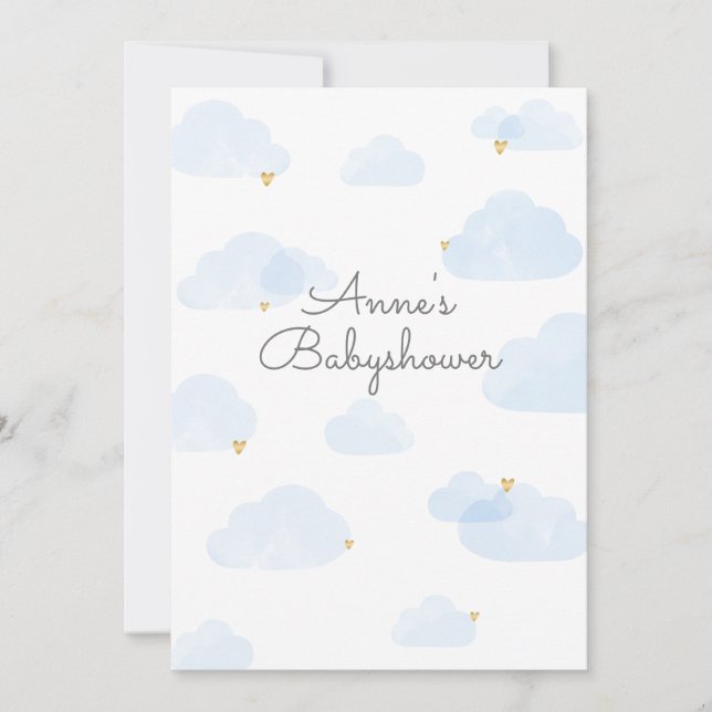 Invitation to baby shower young clouds light blue (Front)