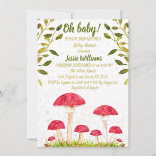 Invitation Toadstool champignon Aquarelle Baby shower naturel