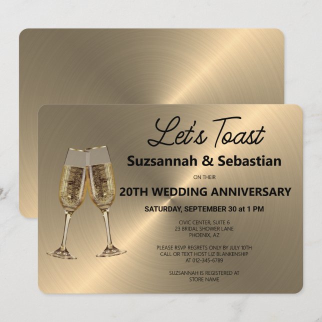 Invitation Toast de Flute de Champagne sur Faux Metallic (Devant / Derrière)