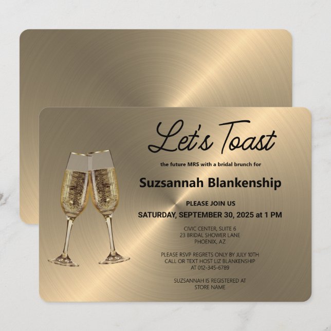 Invitation Toast de Flute de Champagne sur Faux Metallic (Devant / Derrière)
