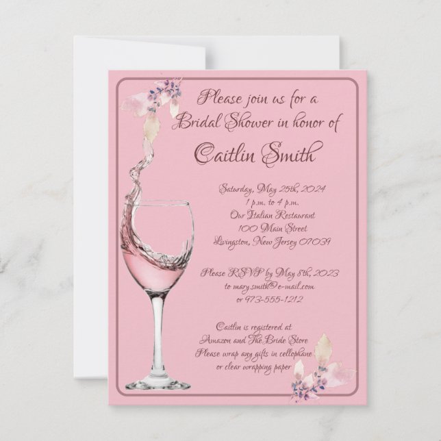 Invitation "Toast floral", Fête des mariées rose (Devant)
