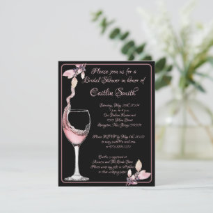Invitation Toast Floral Formel Noir et Fête des mariées Rose